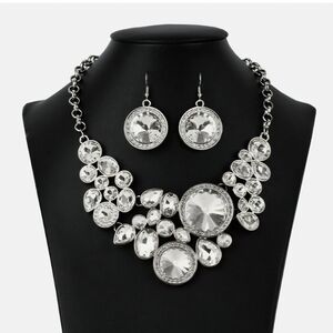Large Oversized Crystal Statement Necklace & Earrings Evening Cocktail Jewelry